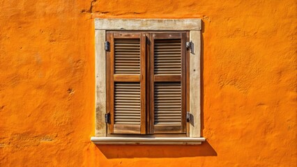 Fototapeta premium Old window with wooden shutters on orange wall in Dalmatia, Croatia , Dalmatia, Croatia, window
