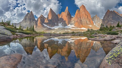 Majestic Mountain Peaks Reflected In Still Water