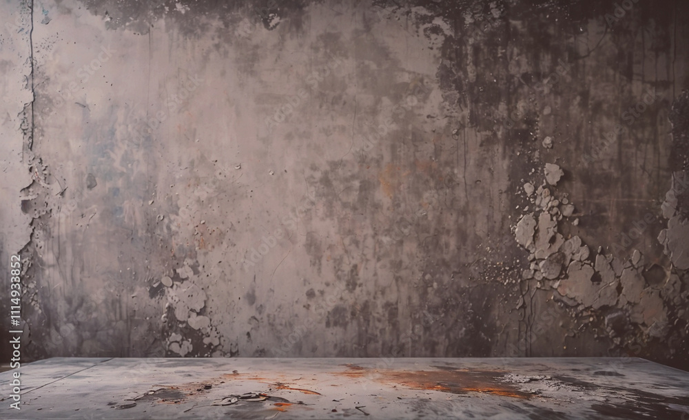 Poster wall with a large hole in it. the wall is made of concrete. there is a small hole in the wall