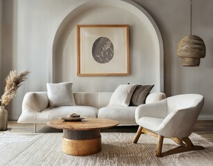 Cozy Living Room with White Sofa and Accent Chair