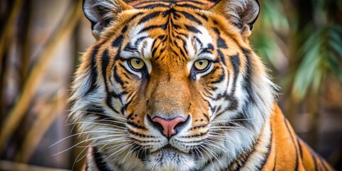 Obraz premium Close-up of a tiger's face in a zoo , Tiger, wild cat, close-up, zoo, captivity, striped, feline, predator, animal, whiskers