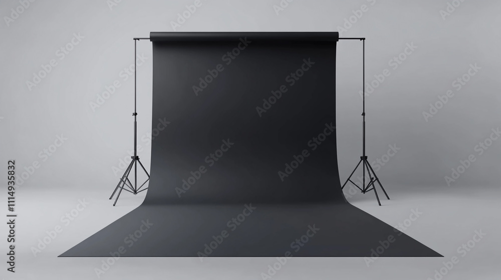 Poster studio setup with black backdrop ready for photography session in modern space