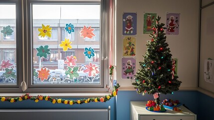 Festive and Welcoming Children s Hospital Ward Adorned with Colorful Holiday Decor and a Cozy and Joyful Environment for Pediatric Patients