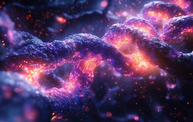 Futuristic Human Brain Intertwined with DNA Strands in Cyberpunk Style