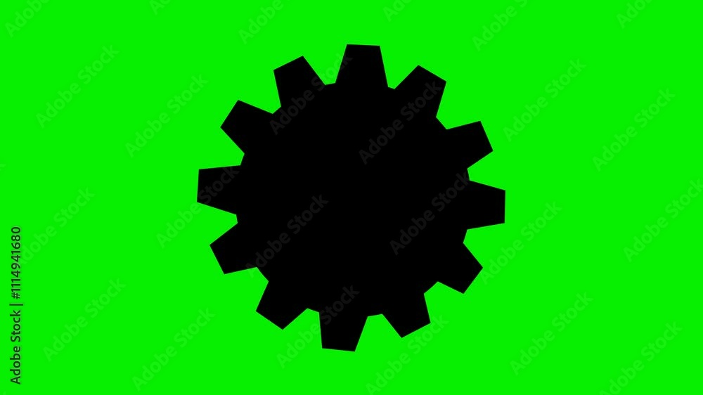 Poster video animation black and white icon of rotating gear and text api interface web, on a green chroma 
