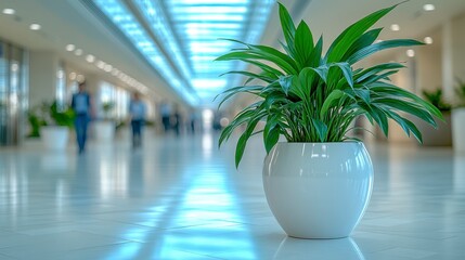 A bright and airy office setting with blurred team members in casual attire set against a bokeh backdrop ideal for conveying a contemporary business vibe