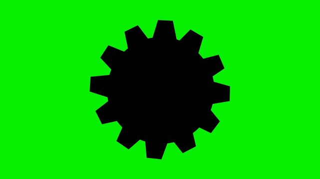 video animation black and white icon of rotating gear and text API interface web, on a green chroma key background