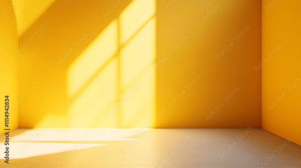 Poster bright yellow room with light patterns casting shadows on the floor