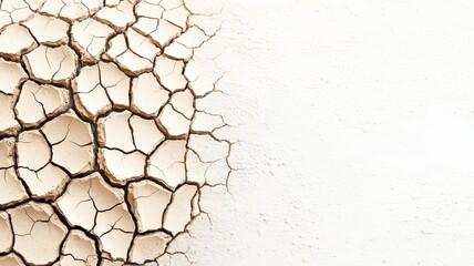 A dry, cracked surface revealing a textured pattern, contrasting with a smooth, light-colored area...