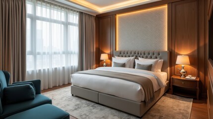 Stylish Apartment Hotel Room in Thames Town Featuring Modern Amenities and Elegant Decor. Generative AI