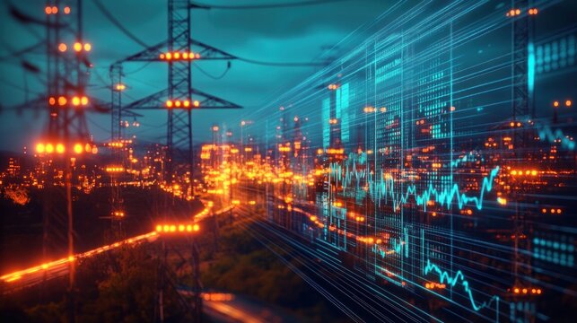 Electricity Grid Cost Analysis and Energy Consumption Efficiency Diagrams with Vibrant Financial Graphics and Charts
