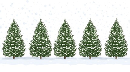 Obraz premium Five Snow Covered Evergreen Trees in Winter