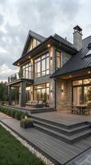 Obraz premium Luxurious Modern House With Stunning Architecture and Spacious Outdoor Space in Serene Location. Generative AI