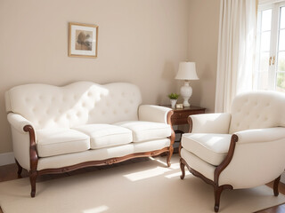 Obraz premium interior with sofa and wooden coffee table - 3d rendered illustration