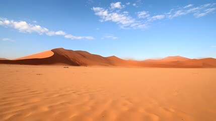 Majestic orange sand dunes under a vast blue sky.
