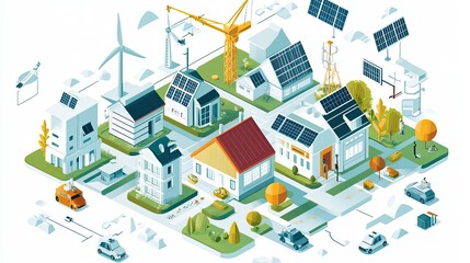 Obraz premium Sustainable Smart City Neighborhood Eco Friendly Homes