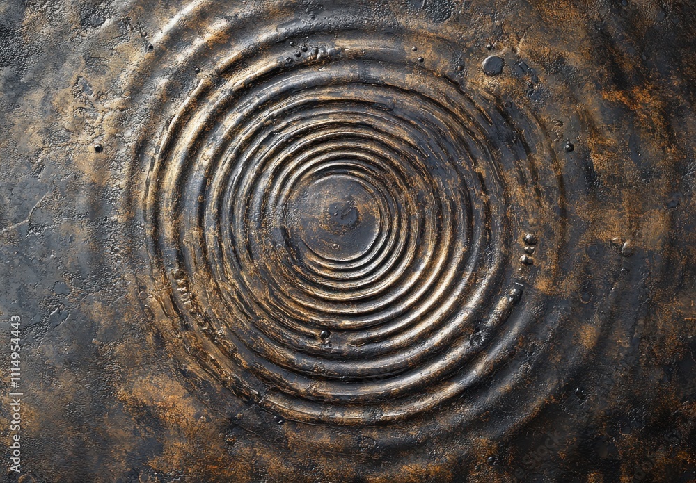 Poster abstract surface with circular ripple patterns in metallic texture creating a unique visual effect i