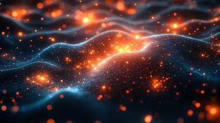 Obraz premium Abstract Glowing Particles Wave Dark Background