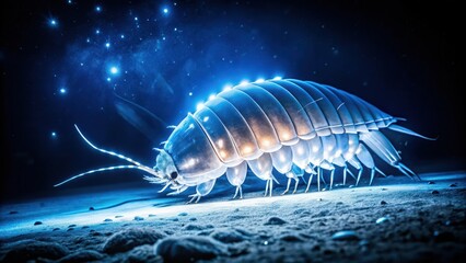 A Bioluminescent Isopod Crawling on a Dark Surface