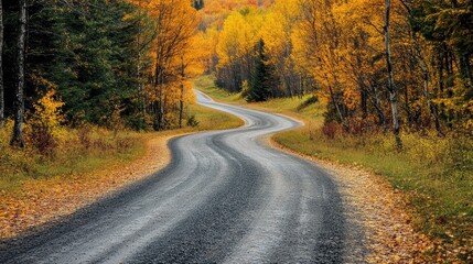 Obraz premium Winding Country Road Through Vibrant Autumn Trees in Mille-Isles, Quebec. Generative AI