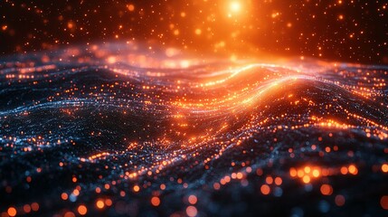 Obraz premium Abstract Orange and Blue Glowing Particle Wave