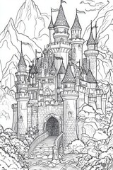 Fototapeta premium Enchanted Castle Coloring Page for Fairy Tales