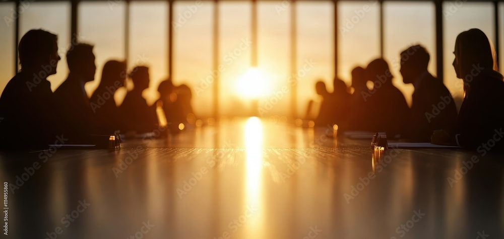 Aufkleber silhouette backlight posture business concept. a meeting takes place at sunset with silhouetted figu