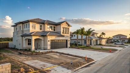 Upscale Bi-Level Single Family House With Two-Car Garage in New Residential Development. Generative AI