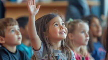 Curious Girl Raises Hand in Classroom, Eager to Learn and Participate in Educational Activities