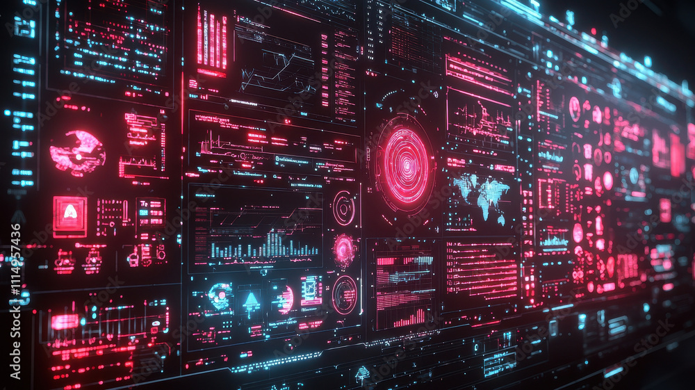 Aufkleber fingerprint scan hologram concept. futuristic digital interface with glowing red holographic display