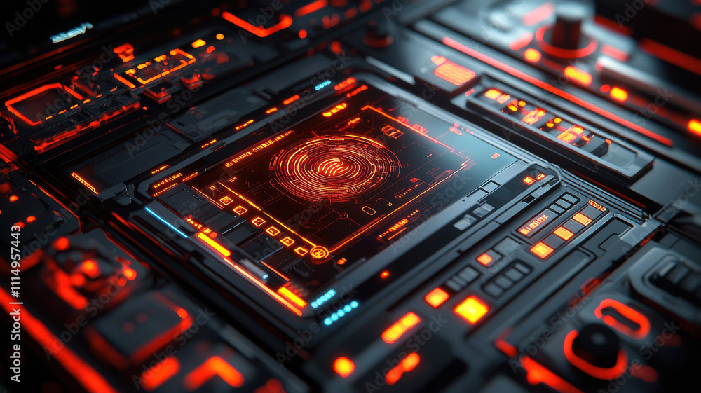 Poster fingerprint scan hologram concept. futuristic fingerprint scan on high tech holographic display