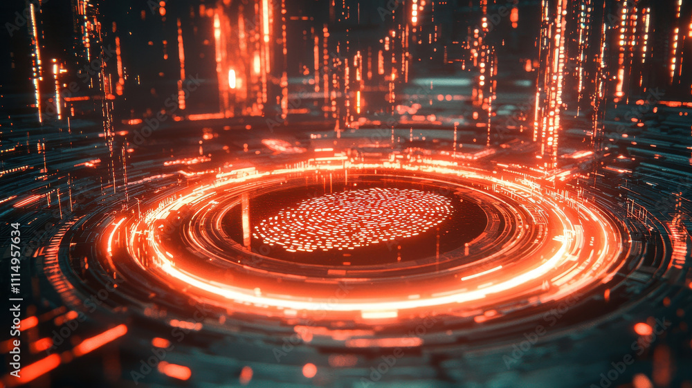 Aufkleber fingerprint scan hologram concept. futuristic glowing fingerprint scan with digital holographic elem