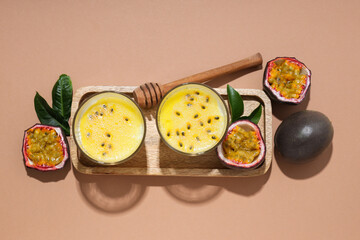 Passion fruit mousse, concept of tasty dessert