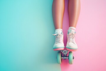 Pastel Roller Skates and Legs on a Colorful Background