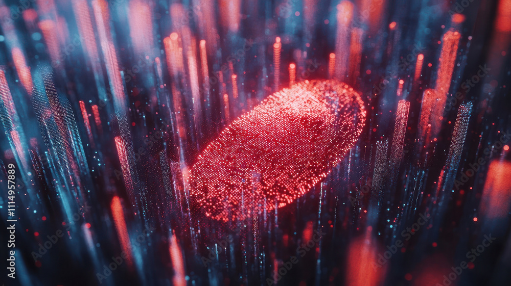 Aufkleber fingerprint scan hologram concept. futuristic red fingerprint hologram with digital scanning effect