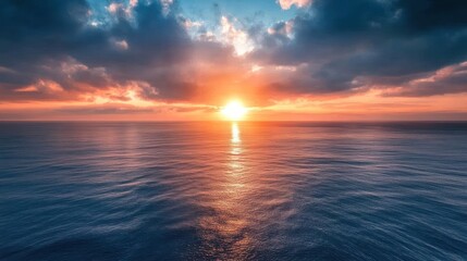 Fototapeta premium Ocean Sunset: A Serene Golden Hour Seascape