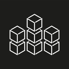 3D cube icon. Geometric box symbol. Stackable blocks vector. Abstract black outline.