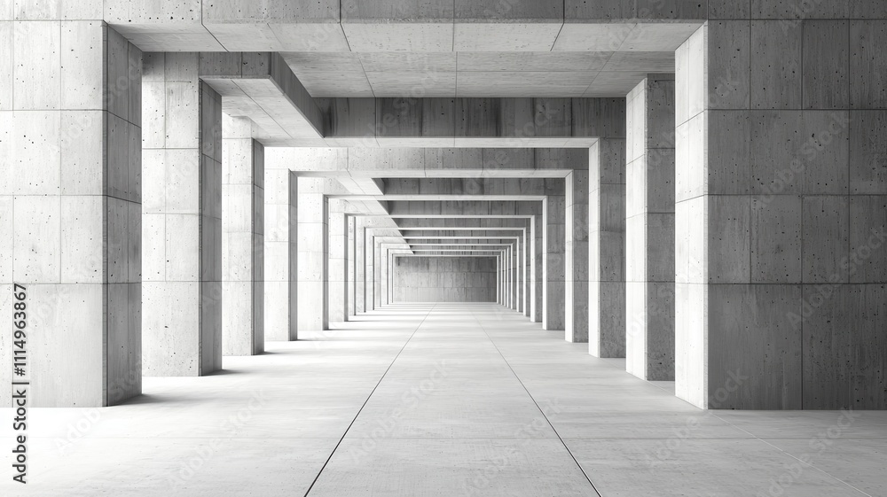 Aufkleber a minimalist corridor featuring repeating concrete columns and a symmetrical perspective, creating a