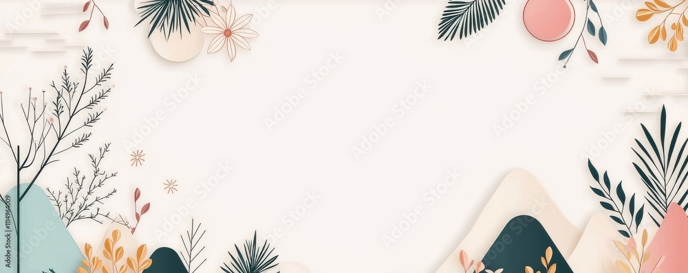 Aufkleber a minimalistic design featuring colorful plants and abstract shapes, creating a vibrant and artistic