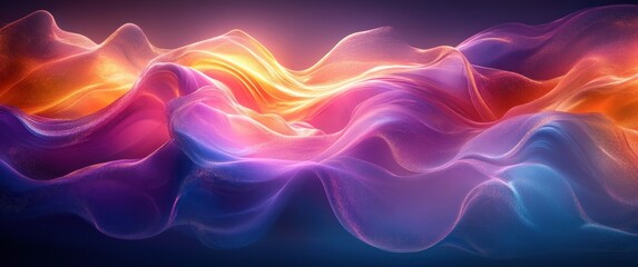Fototapeta premium Fluid Waves Abstract Background in Purple Blue and Gold with Smooth Gradients and Depth