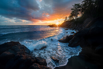 Obraz premium sunset over the sea at the cove.