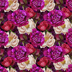 Seamless watercolor pattern with peonies illustrations. Pattern for textile, wallpapers, wrapping paper.  