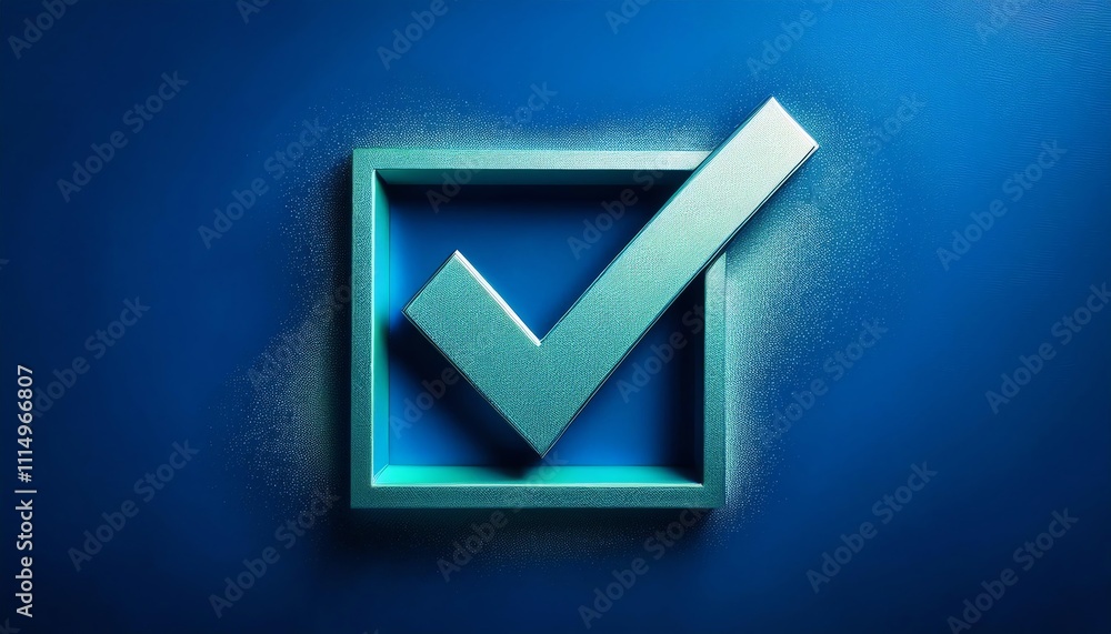 Poster a blue background features a textured checkbox with a check mark, symbolizing completion or approval
