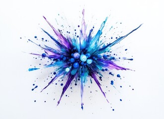 Naklejka premium Vibrant Burst of Blue and Purple Paint Explosions Captured on a White Background, Showcasing Artistic Expression and Dynamic Color Movement