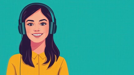 Smiling Woman Wearing Headphones Listening to Music