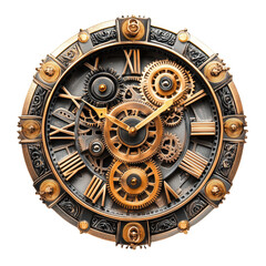 Obraz premium Steampunk Gear Clock: A Timeless Masterpiece on white background