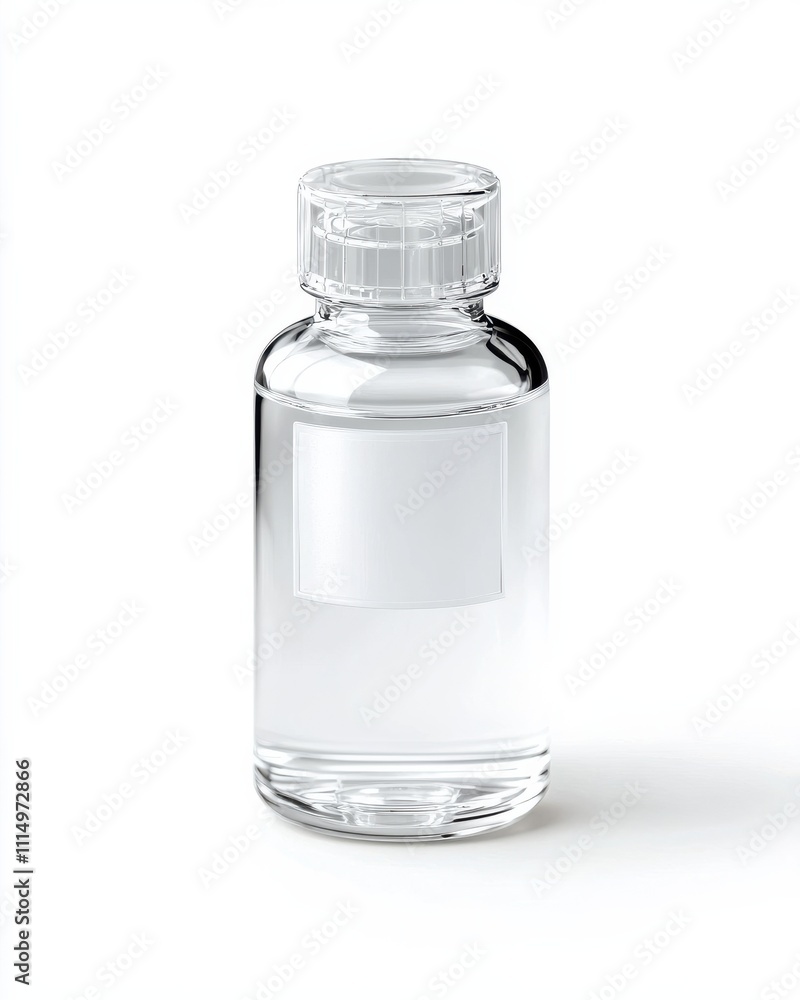 Poster clear liquid bottle display studio setting minimalist aesthetic close-up view product concept for cl