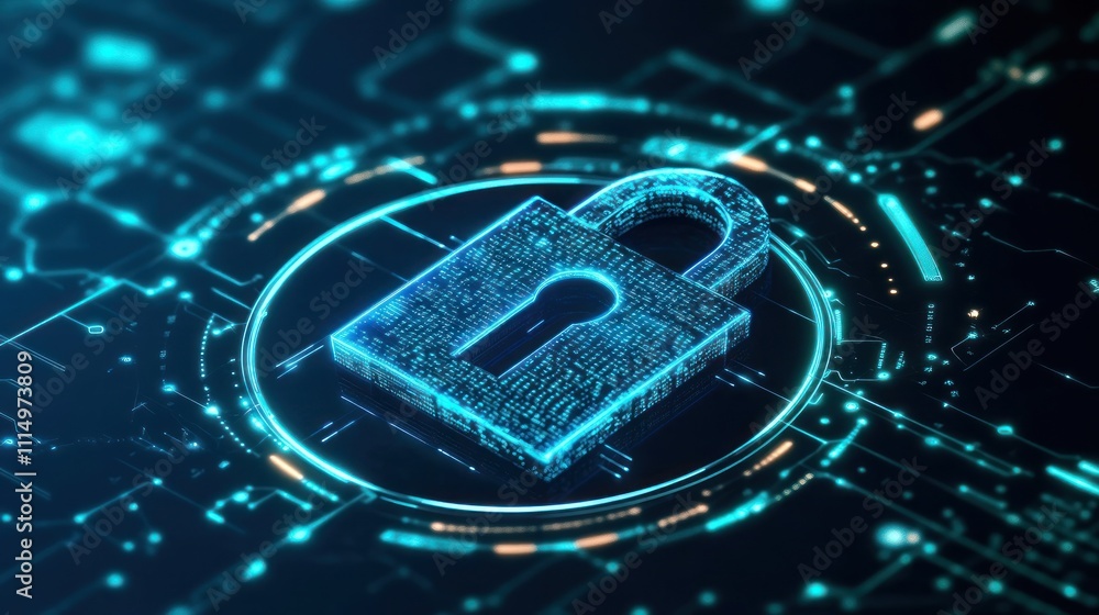 Poster digital lock symbolizing cybersecurity and data protection