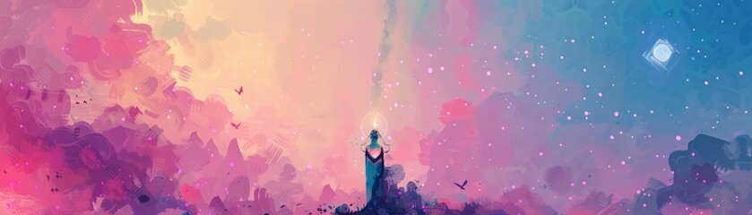 Naklejka premium A whimsical digital watercolor scene featuring a minimal