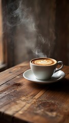 Fototapeta premium Frothy Cappuccino in a Cozy Cafe Setting